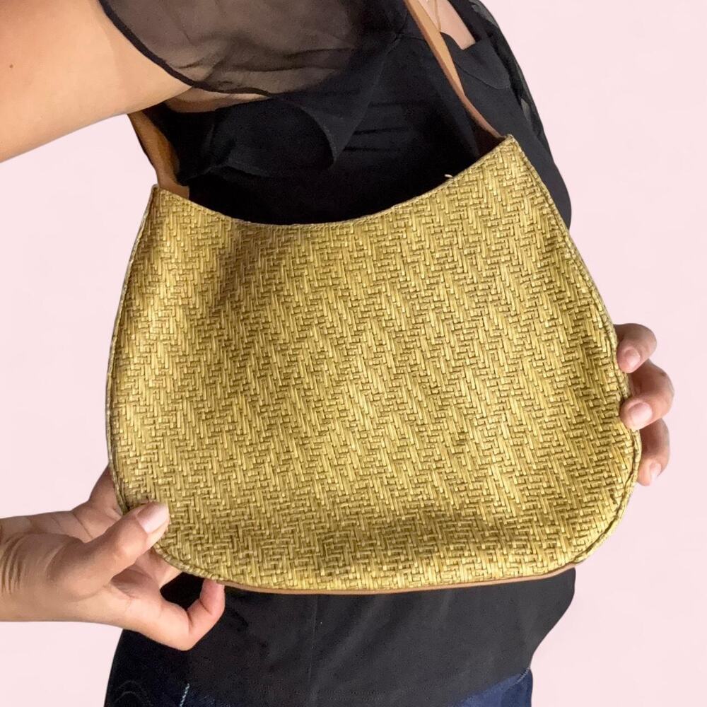 Gold woven shoulder bag with